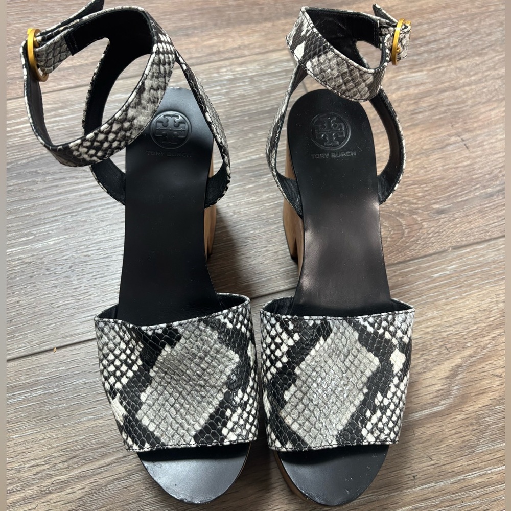 Tory Burch Snakeskin Patterned Wedged Sandals